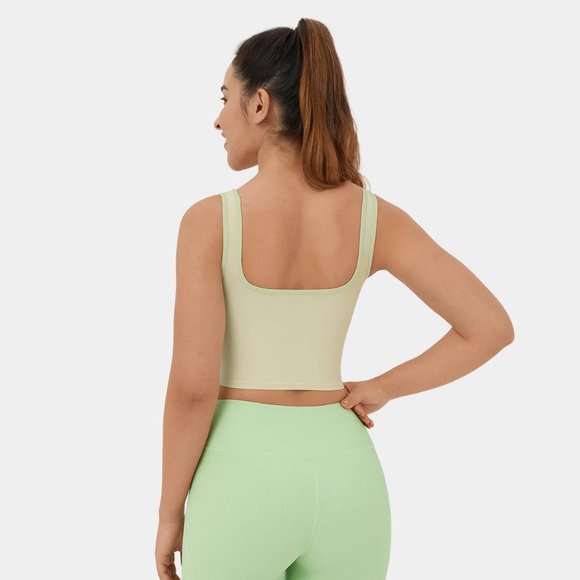 NWT HALARA Ribbed Knit Color Block Backless Cropped Yoga Tank Top - Picture 2 of 12
